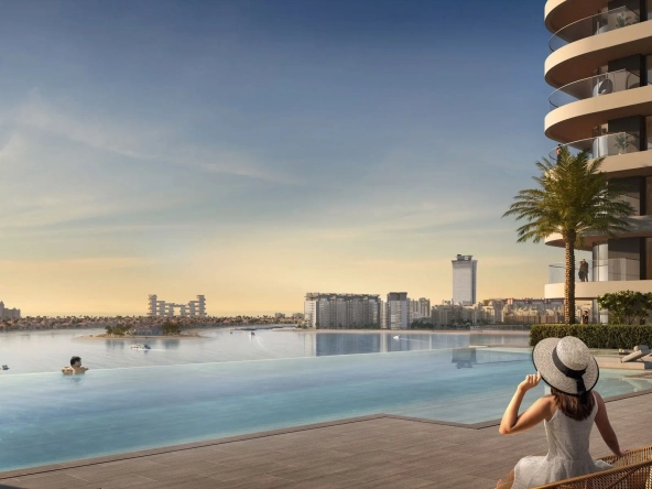 Sunset view from the terrace of an Emaar Beachfront holiday rental villa